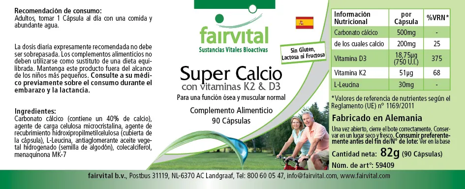 Super Calcium mit den Vitaminen K2 & D3 - 90 Kapseln - für Knochen, Zähne, Muskeln uvm. - Vegan | Fairvital