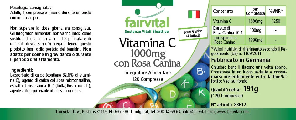 Vitamin C 1000mg mit Hagebutte - 120 Tabletten - für Immunsystem, Kollagenbildung uvm. | Fairvital