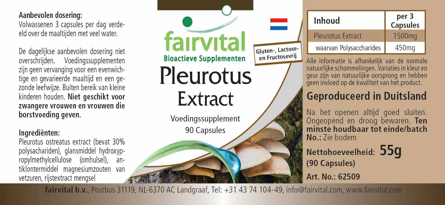 Pleurotus Extrakt - 90 Kapseln - Pleurotus ostreatus (Austernseitling) - 30% Polysaccharide - Vegan | Fairvital