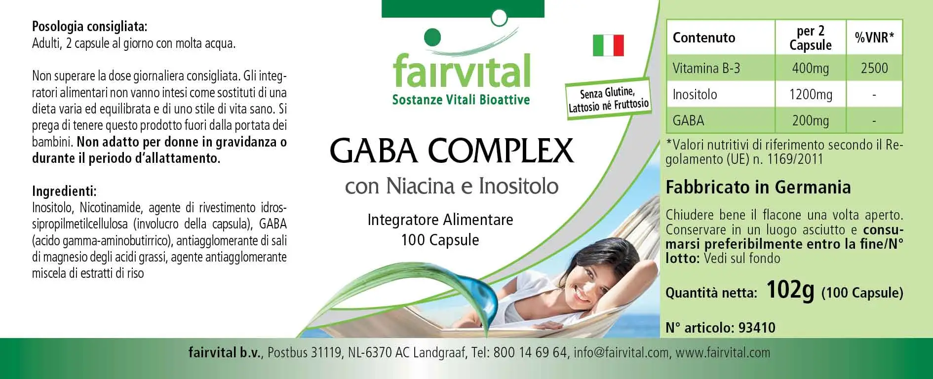 GABA Komplex mit Niacin und Inositol - 100 Kapseln - Hochdosiert und Vegan | Fairvital