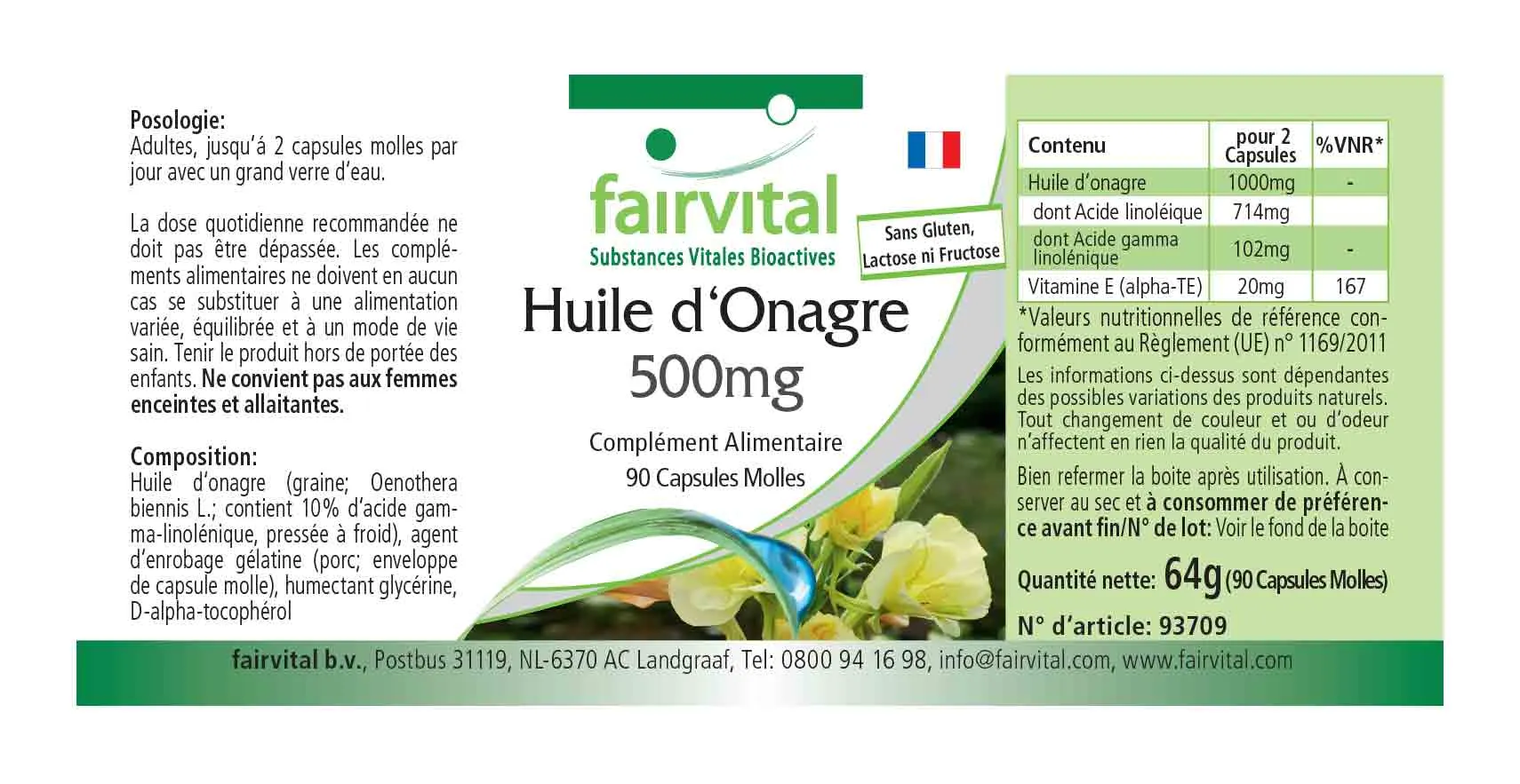 Nachtkerzenöl 500mg-120 Kapseln-Hochdosiert-Vegan | Fairvital