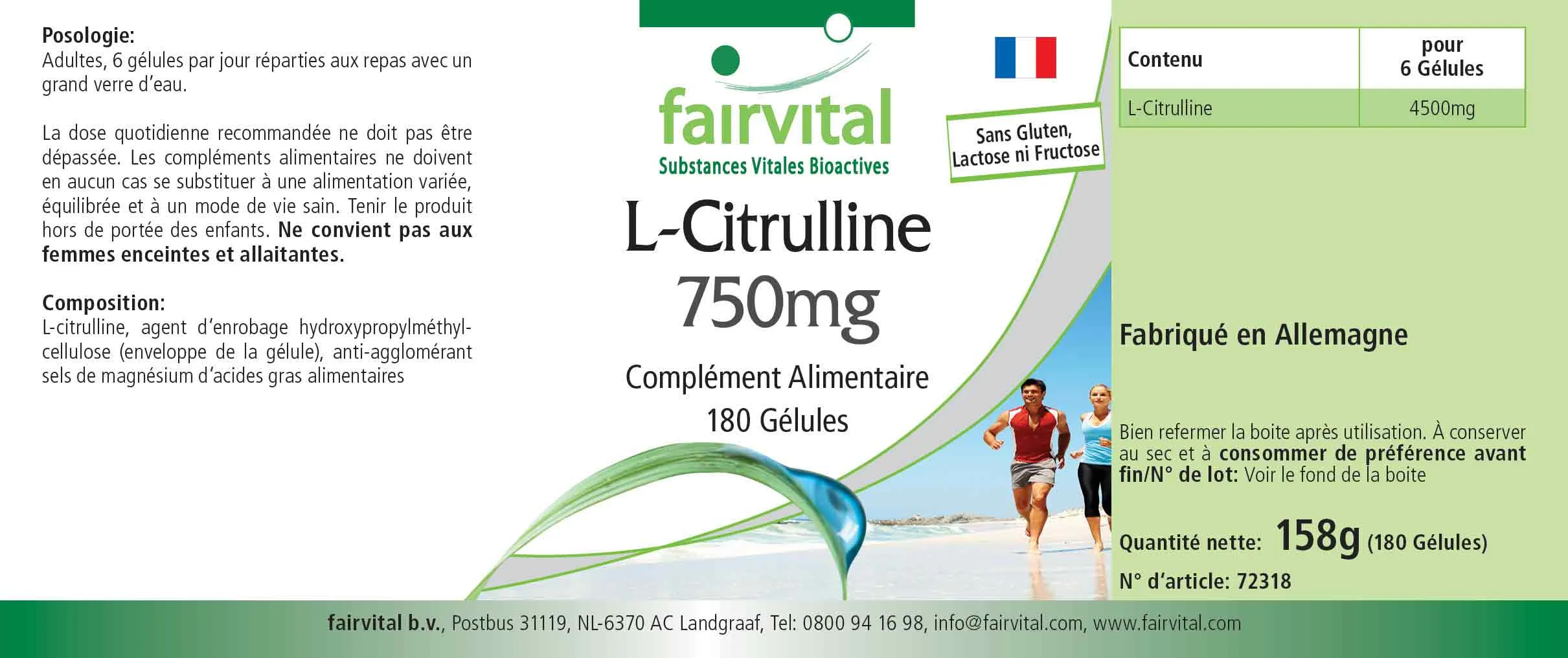 L-Citrullin 750mg - 180 Kapseln - Hochdosiert und Vegan | Fairvital