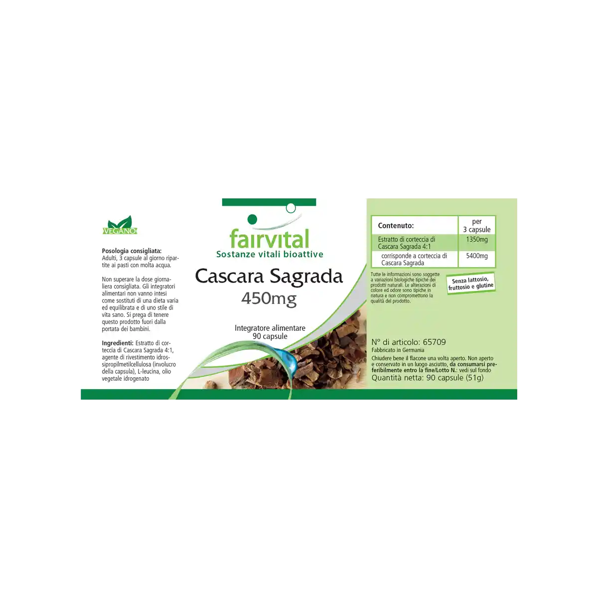 Cascara Sagrada 450mg - 90 Kapseln - Cascara Sagrada Rindenextrakt - Hochdosiert und Vegan | Fairvital
