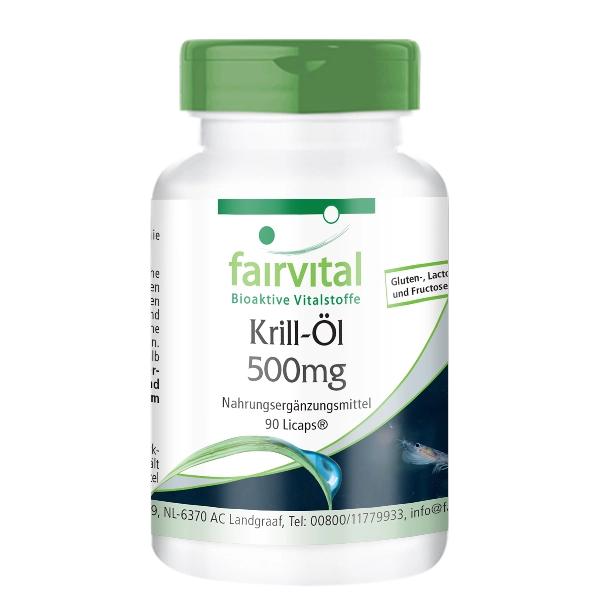 Krill-Öl 500mg Kapseln - 90 LiCaps® - mit EPA & DHA - für Hez, Gehirn, Sehkraft, Blutdruck uvm. | Fairvital