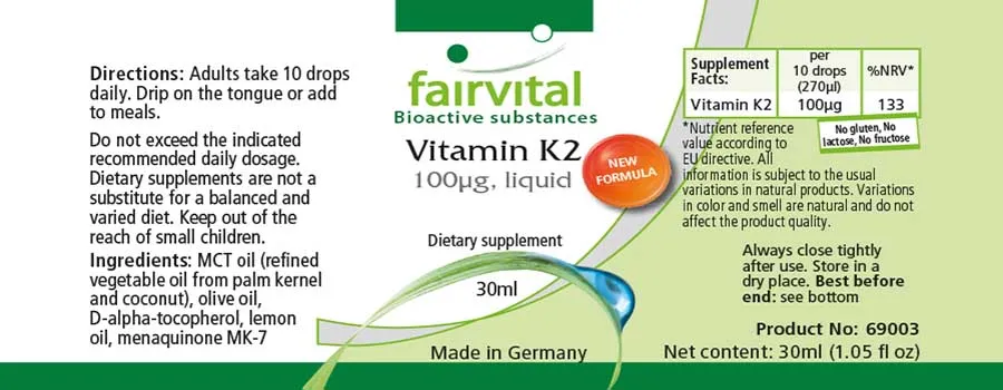 Vitamin K2 flüssig 100µg - 30ml - für Blutgerinnung und Knochen - Vegan | Fairvital