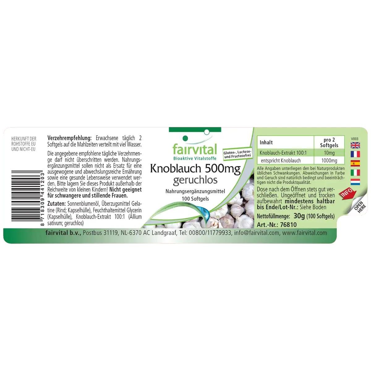 Knoblauch geruchlos 500mg - 100 Softgels - enthält Alliicin - Knoblauch 100:1 Extrakt | Fairvital