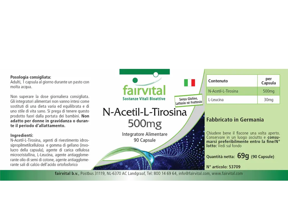 N-Acetyl-L-Tyrosin 500mg - 90 Kapseln - Hochdosiert | Fairvital