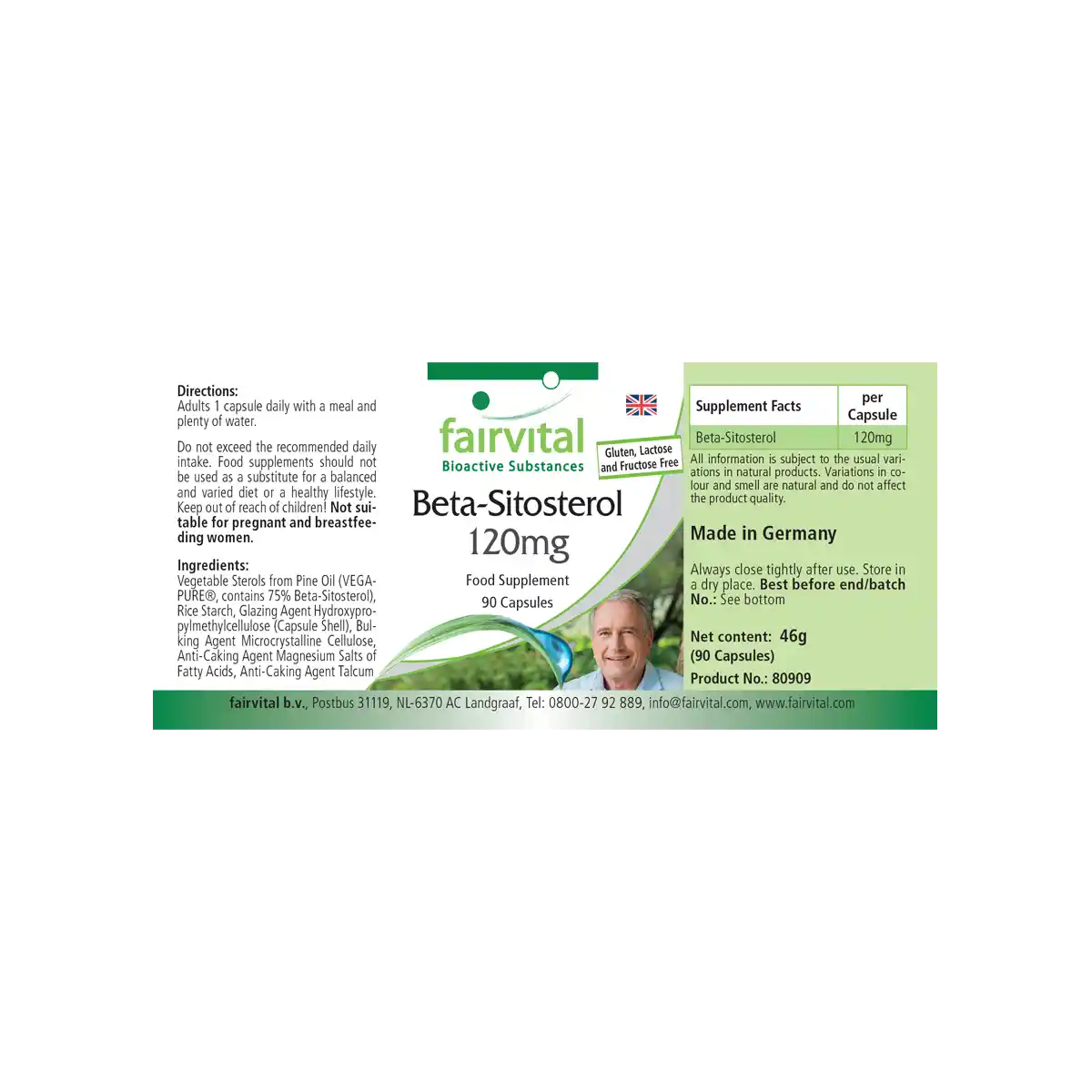 Beta-Sitosterin 120mg - aus Kiefernöl - 90 Kapseln - Hochdosiert und Vegan | Fairvital