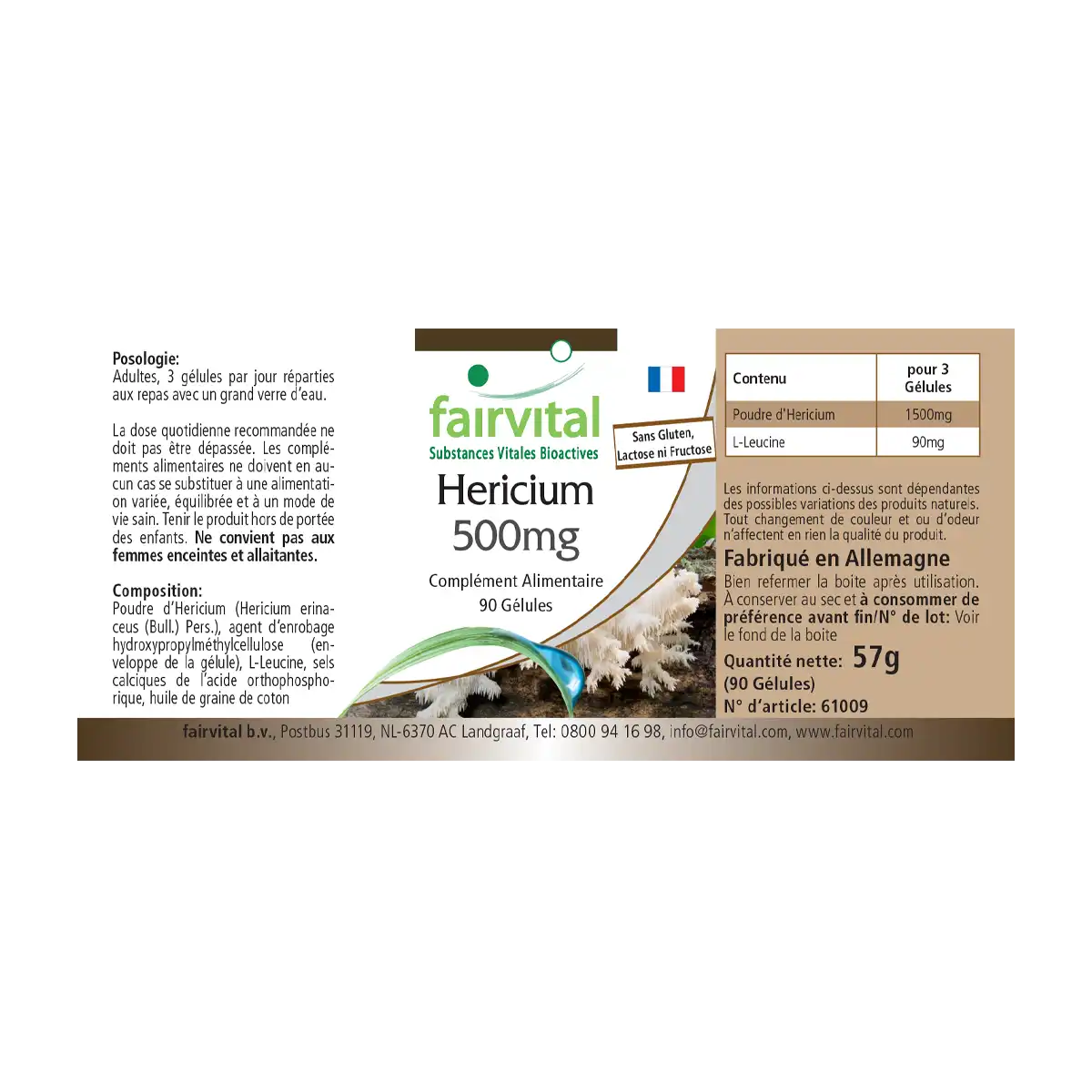 Hericium 500mg - 90 Kapseln - Hericium Erinaceus - Hochdosiert und Vegan | Fairvital