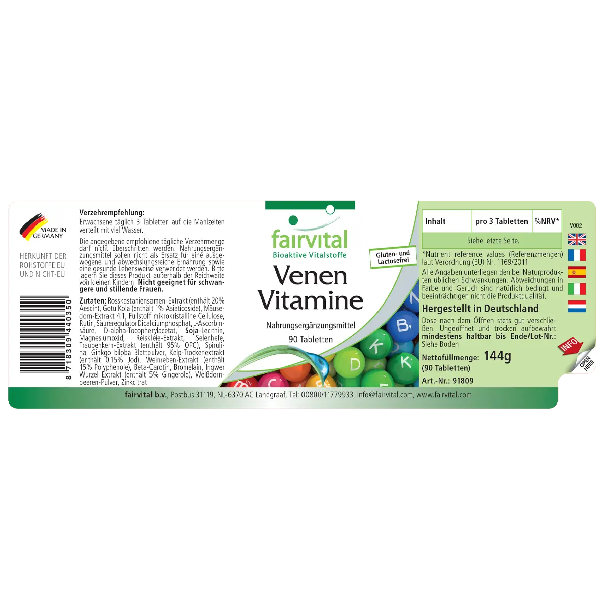 Venen Vitamine - 90 Tabletten - mit Zink, Magnesium uvm. - für Zellschutz, Zellteilung uvm. | Fairvital
