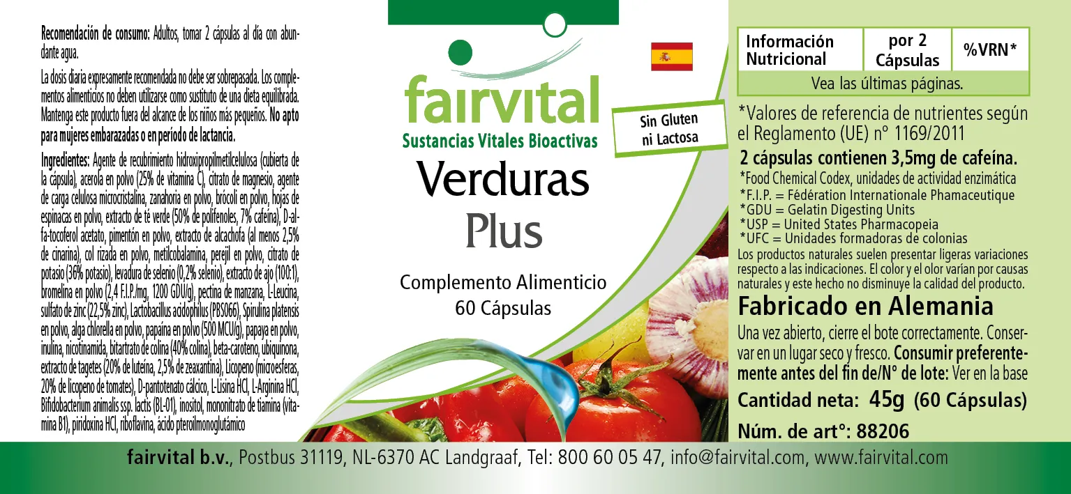 Gemüse Plus - 60 Kapseln - mit Cholin Zink uvm.- für Leberfunktion, Fettstoffwechsel, Immunsystem uvm. | Fairvital