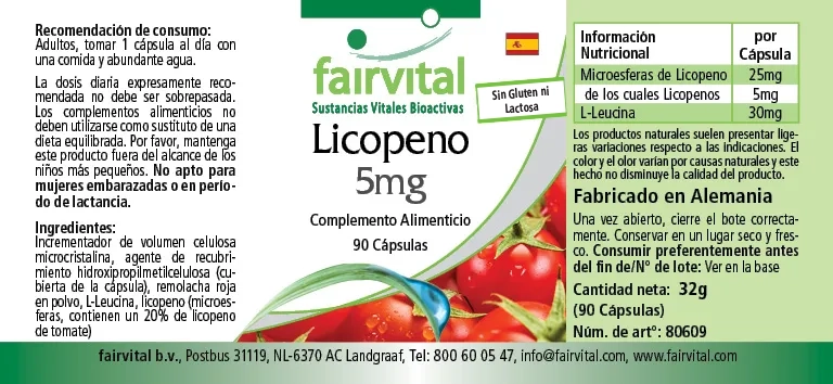Lycopin 5mg - 90 Kapseln - aus Tomatenextrakt - Hochdosiert und Vegan | Fairvital