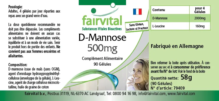 D-Mannose 500mg - 90 Kapseln - natürliches Monosaccharid - Hochdosiert und Vegan | Fairvital