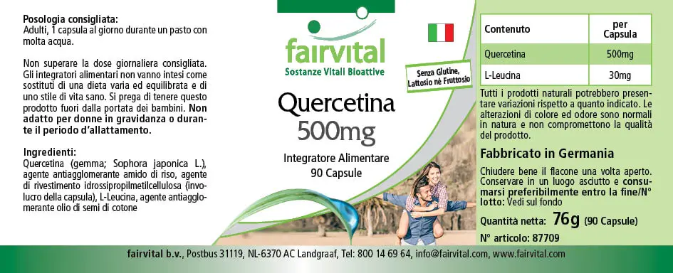 Quercetin 500mg - 90 Kapseln - Antioxidans - Hochdosiert und Vegan | Fairvital