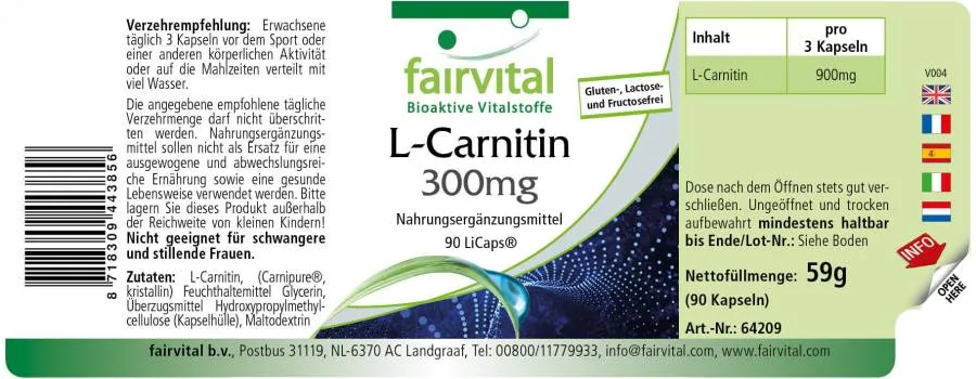 L-Carnitin Kapseln 300mg - 90 LiCaps® - Hochdosiert und Vegan | Fairvital