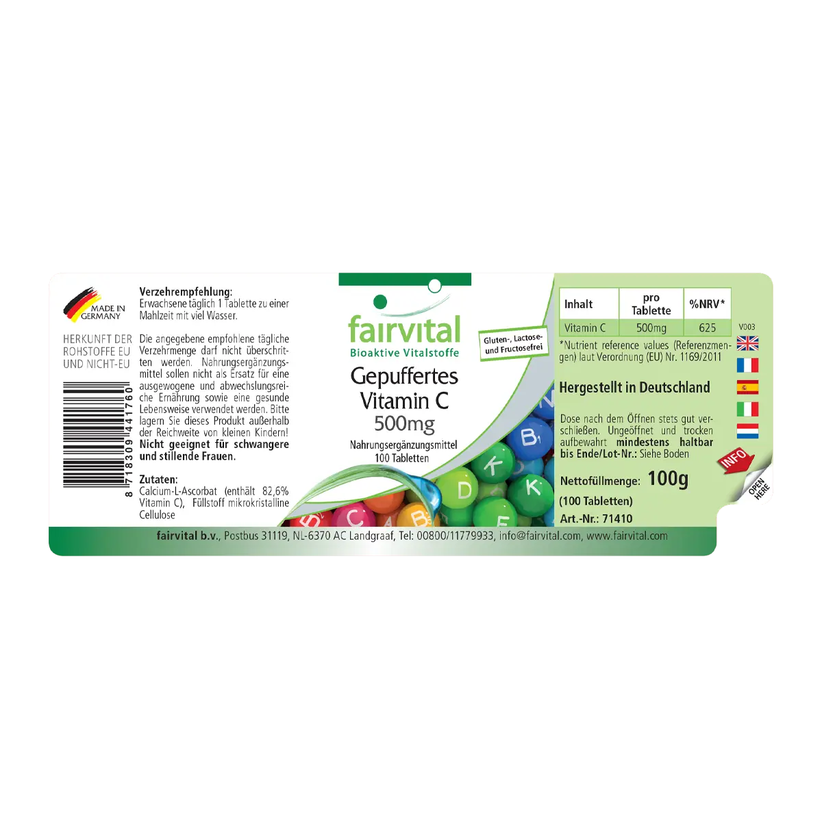 Gepuffertes Vitamin C 500mg - 100 Tabletten - für Immunsystem, Kollagenbildung uvm. - Vegan | Fairvital