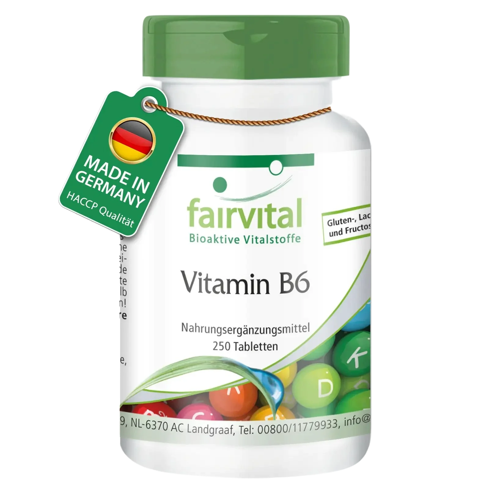 Vitamin B6 - 22,5mg - 250 Tabletten - für Immunsystem, Nervensystem uvm. - Hochdosiert und Vegan | Fairvital
