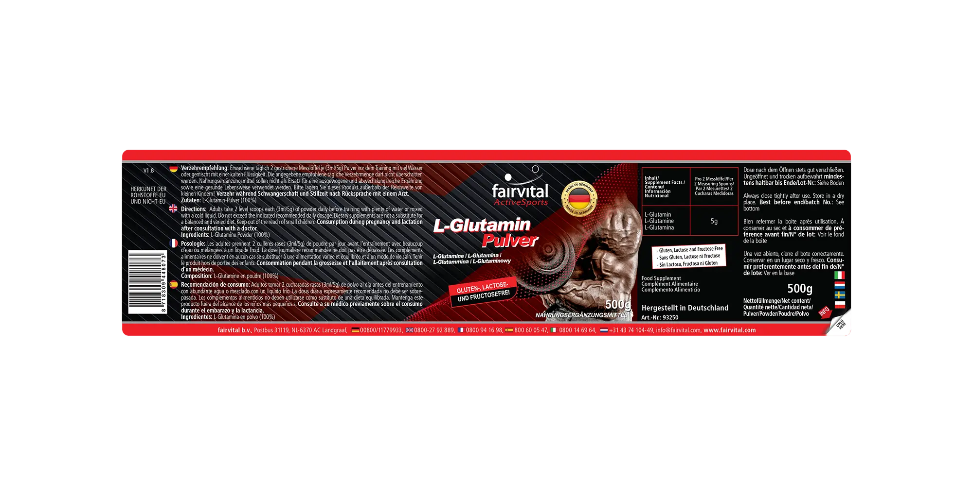 L-Glutamin Pulver 500g-Aminosäure ohne Zusatzstoffe | Fairvital