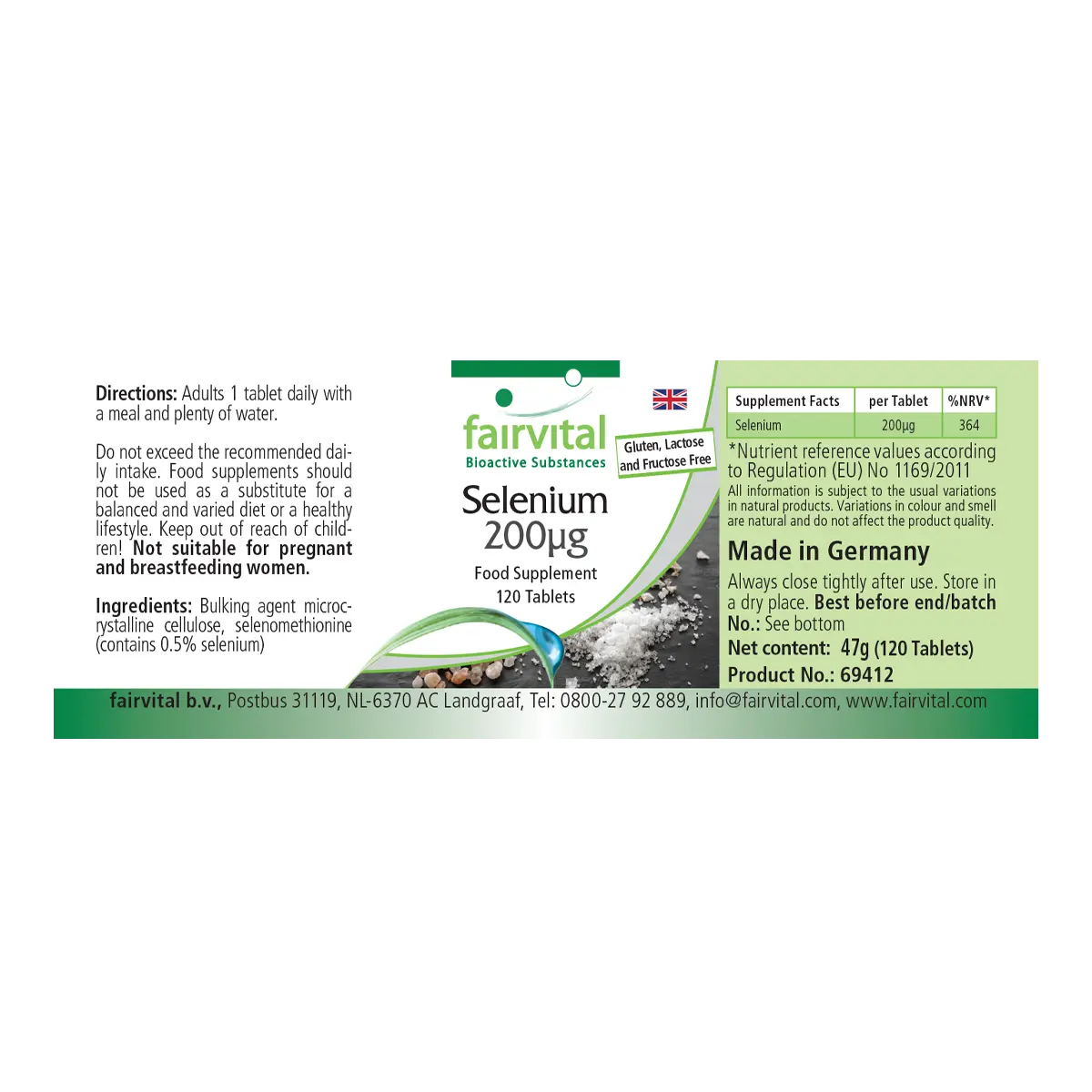 Selen 200µg aus Selenomethionin - 120 Tabletten - für Schilddrüse, Haare, Immunsystem - Hochdosiert und Vegan | Fairvital
