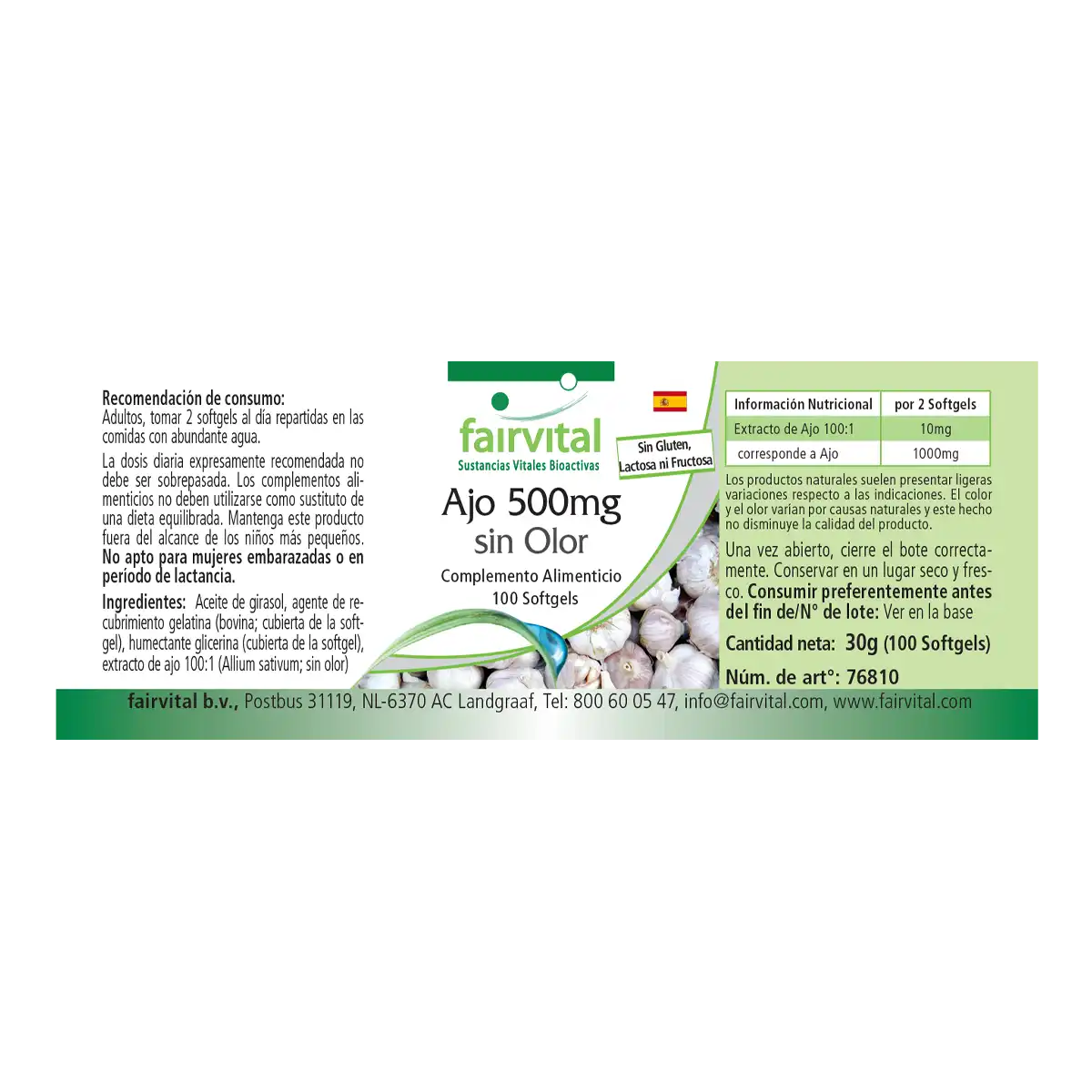 Knoblauch geruchlos 500mg - 100 Softgels - enthält Alliicin - Knoblauch 100:1 Extrakt | Fairvital