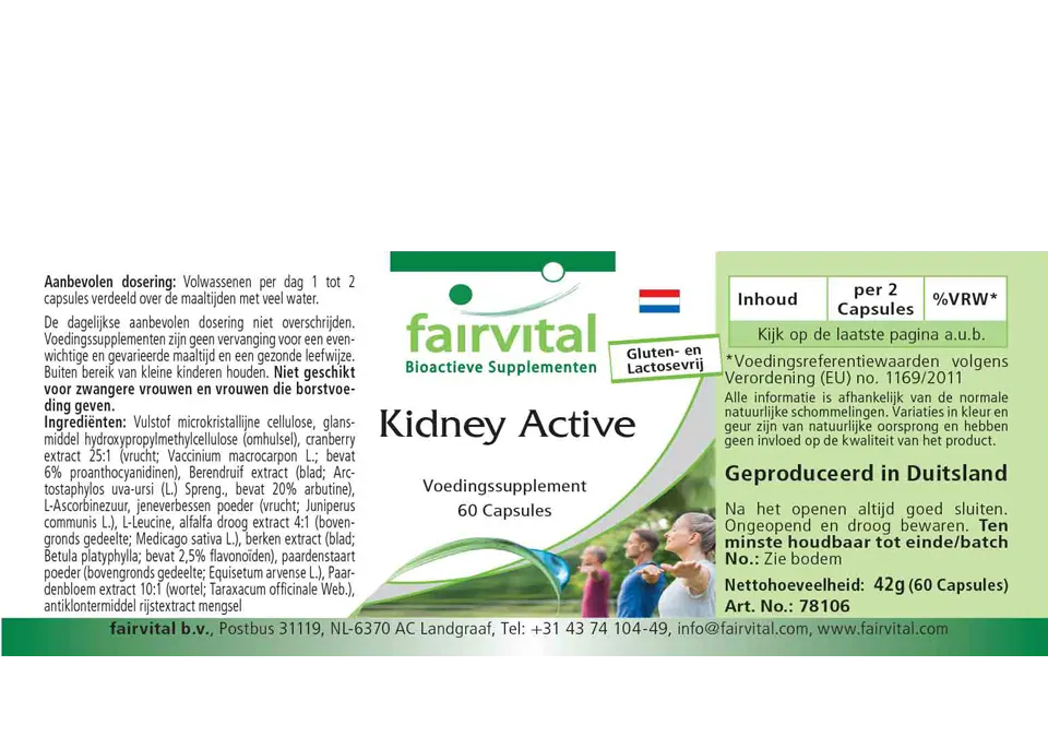 Nieren Kapseln - 60 Kapseln - mit Cranberry, Bärentraube, Löwenzahn uvm. - Hochdosiert und Vegan | Fairvital
