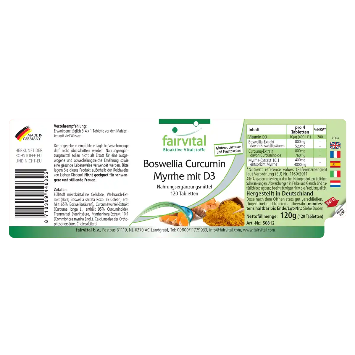 Boswellia Curcumin Myrrhe mit D3 - 120 Tabletten - mit Vitamin D3 - für Knochen, Immunsystem uvm. | Fairvital