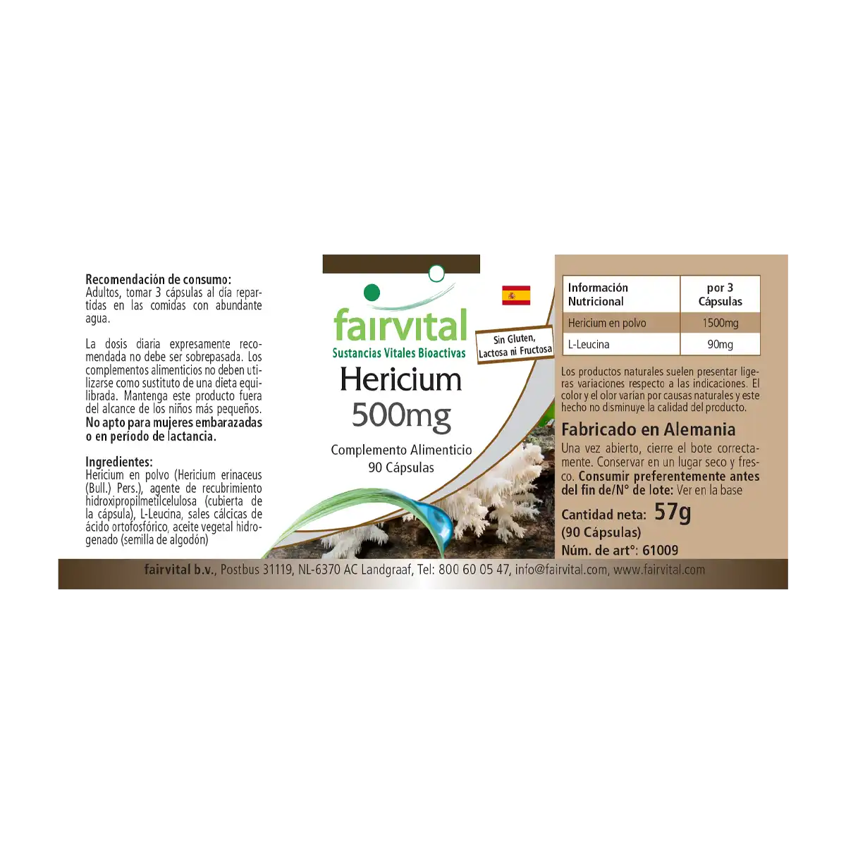 Hericium 500mg - 90 Kapseln - Hericium Erinaceus - Hochdosiert und Vegan | Fairvital