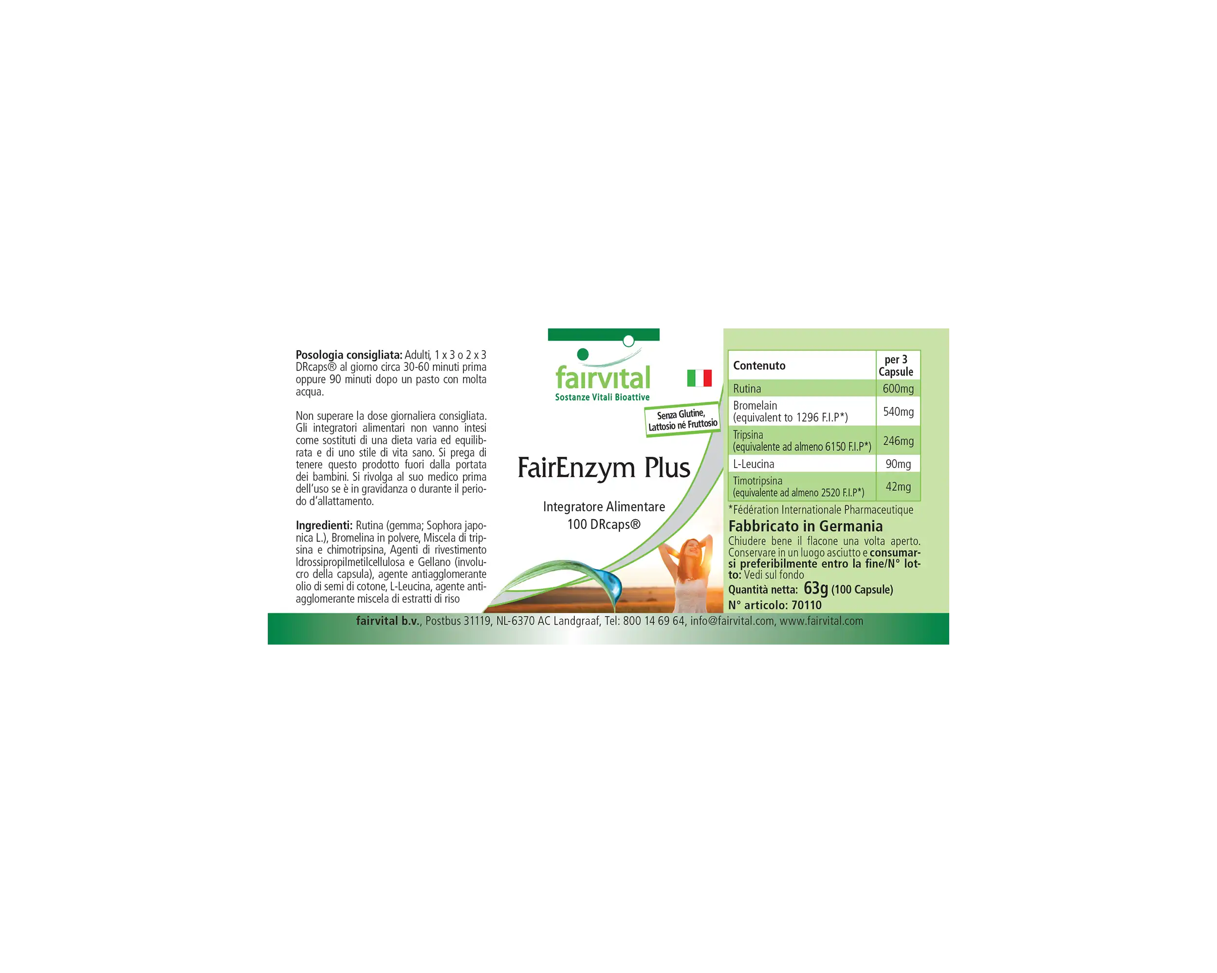 FairEnzym Plus - 100 DRCaps™ - Multi Enzym Komplex - mit Rutosid, Bromelain, Trypsin & Chymotrypsin - Hochdosiert | Fairvital