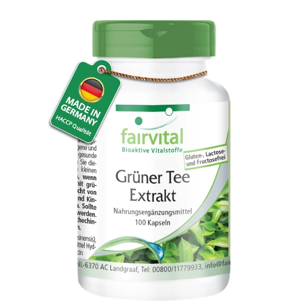 Grüner Tee Extrakt - Camellia sinensis - 100 Kapseln - Polyphenole, Catechine, EGCG & Koffein - Hochdosiert und Vegan | Fairvital