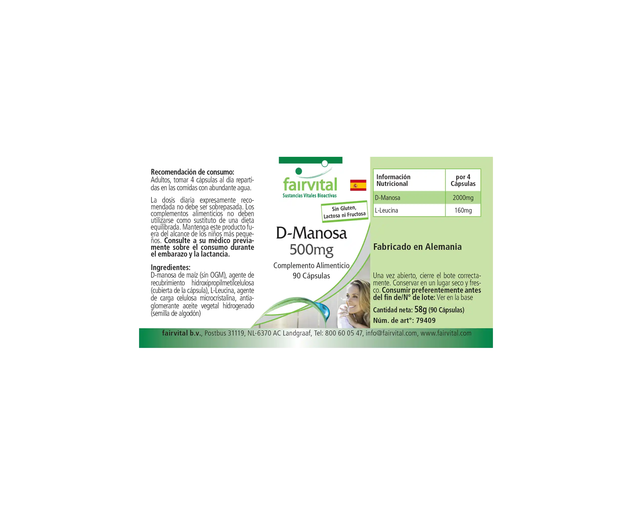 D-Mannose 500mg - 90 Kapseln - natürliches Monosaccharid - Hochdosiert und Vegan | Fairvital