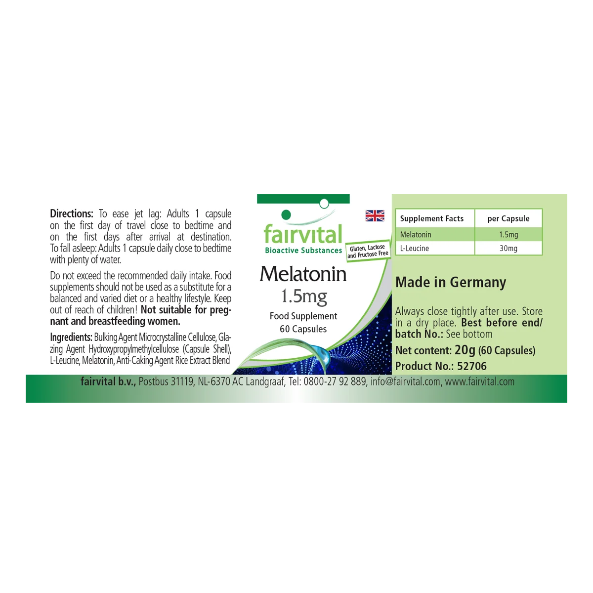 Melatonin 1,5mg - 60 Kapseln - Vegan | Fairvital