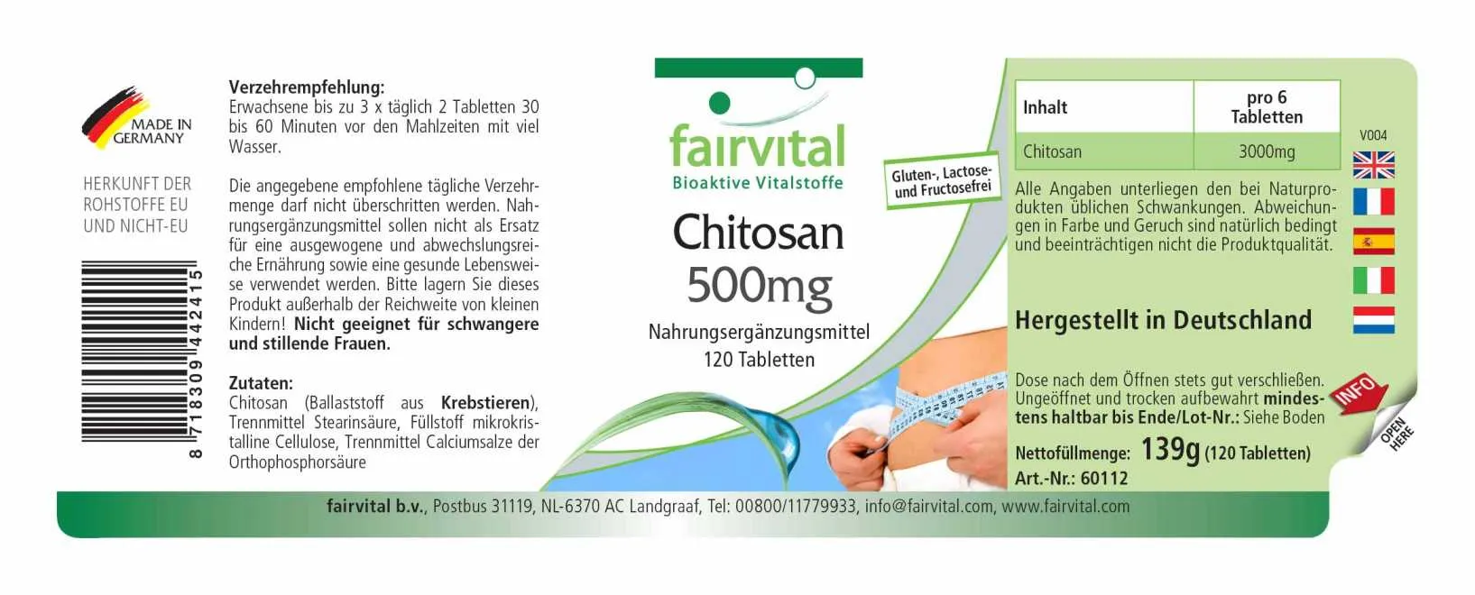 Chitosan 500mg - 120 Tabletten - 3000mg pro Tagesdosis - natürlicher Ballaststoff - Hochdosiert | Fairvital