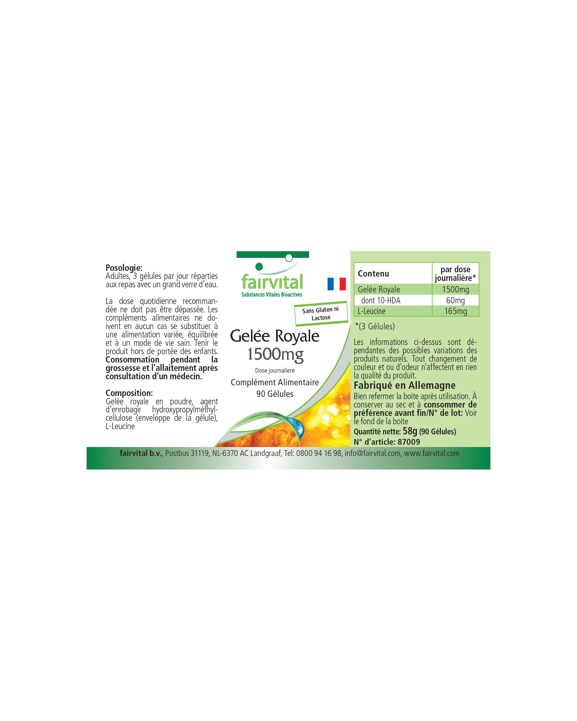 Gelee Royale 1500mg pro Tagesverzehr - 90 Kapseln - standardisiert auf 4% 10-HDA - Hochdosiert | Fairvital