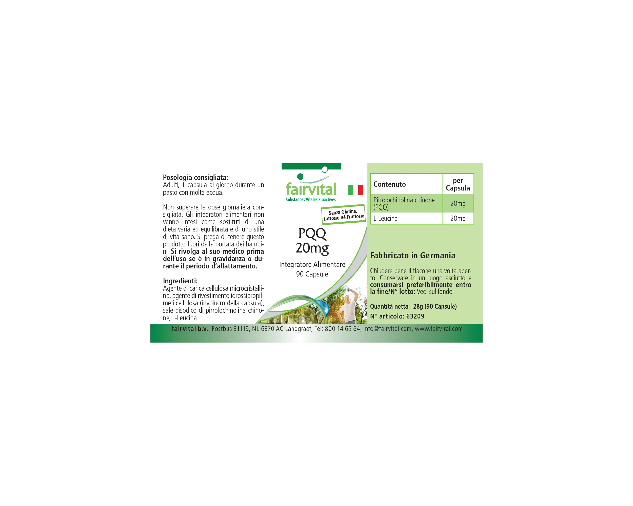 PQQ 20mg - 90 Kapseln - Pyrrolochinolinchinon-Dinatriumsalz - Hochdosiert und Vegan | Fairvital