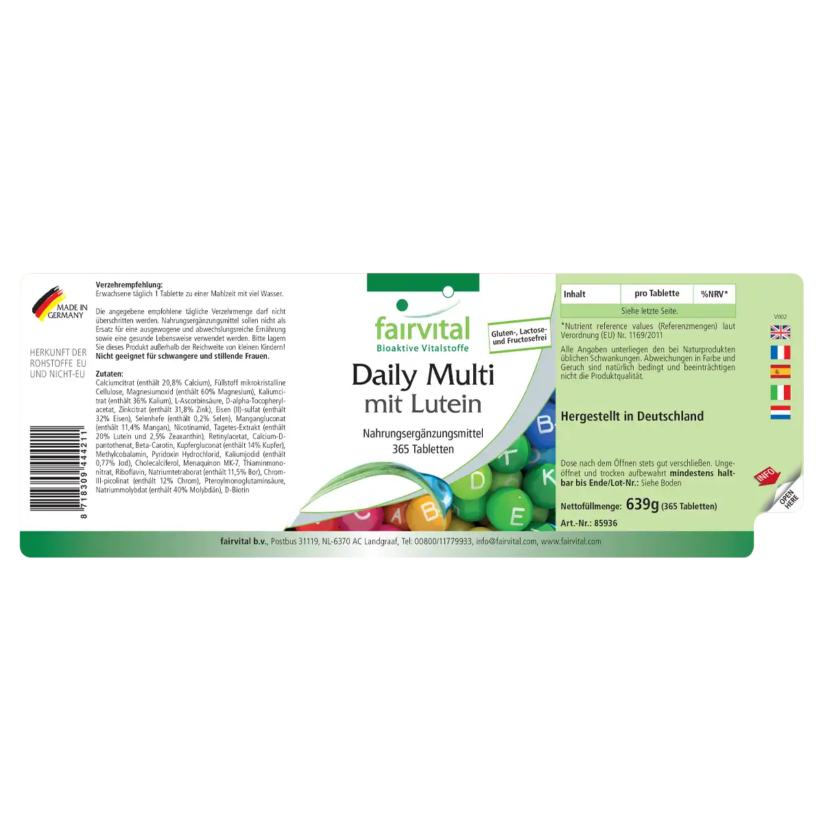 Daily Multi mit Lutein - 365 Tabletten - für Immunsystem, Energie & Stoffwechsel | Fairvital Daily Multi mit Lutein - 365 Tabletten - für Immunsystem, Energie & Stoffwechsel | Fairvital