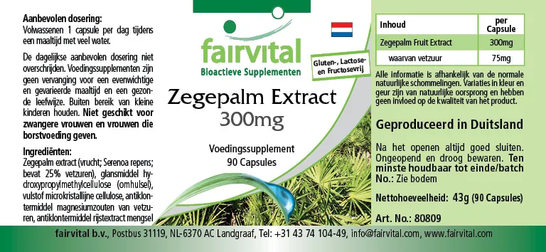 Sägepalme Extrakt 300mg - 90 Kapseln - mit Beta-Sitosterol - Hochdosiert und Vegan | Fairvital