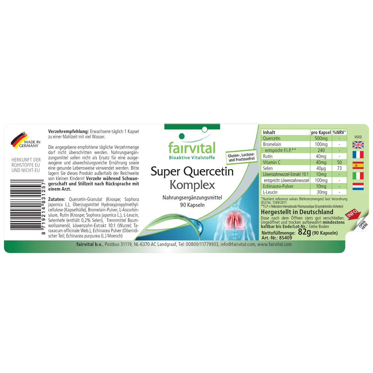 Super Quercetin Komplex - 90 Kapseln - mit Selen, Vitamin C uvm. - für Immunsystem, Schilddrüse uvm. | Fairvital