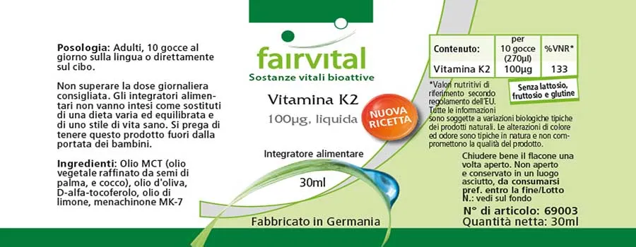 Vitamin K2 flüssig 100µg - 30ml - für Blutgerinnung und Knochen - Vegan | Fairvital