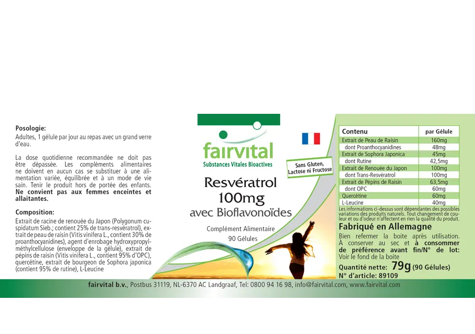 Resveratrol 100mg mit Bioflavonoiden - 90 Kapseln - Hochdosiert und Vegan | Fairvital