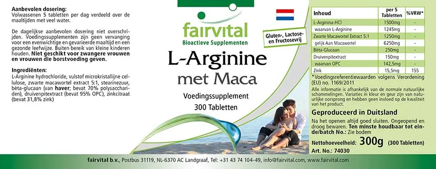 L-Arginin mit Maca - 300 Tabletten - mit Zink - für Immunsystem, Haar, Sehkraft uvm. - Vegan | Fairvital