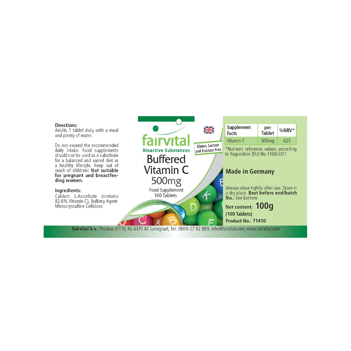 Gepuffertes Vitamin C 500mg - 100 Tabletten - für Immunsystem, Kollagenbildung uvm. - Vegan | Fairvital