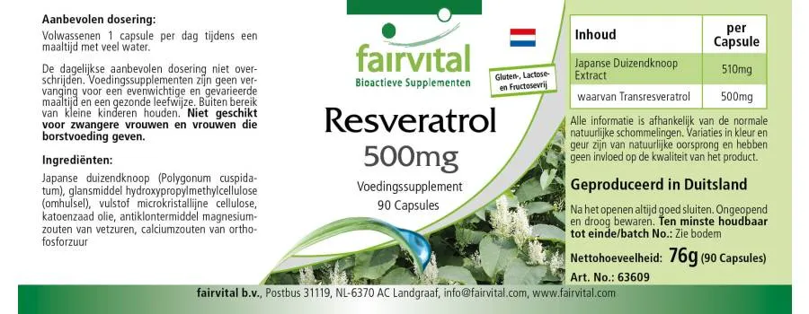 Resveratrol 500mg - 90 Kapseln - aus Knöterich-Extrakt - Hochdosiert und Vegan | Fairvital