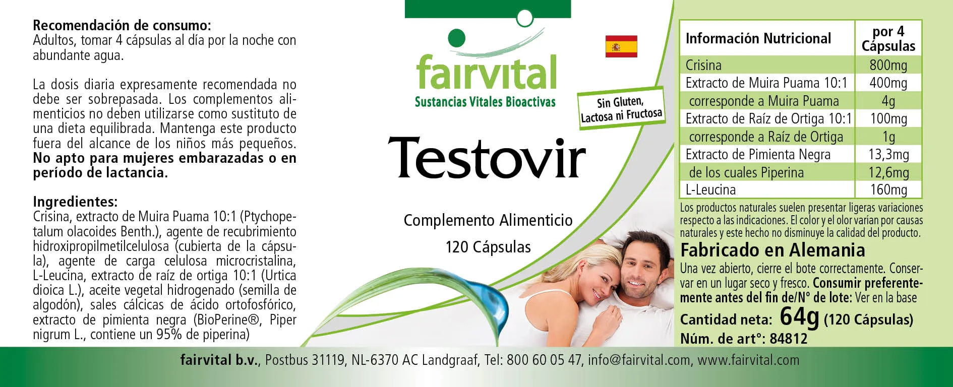 Testovir - 120 Kapseln - mit Muira Puama, Chrysin & Bioperin - Hochdosiert und Vegan | Fairvital