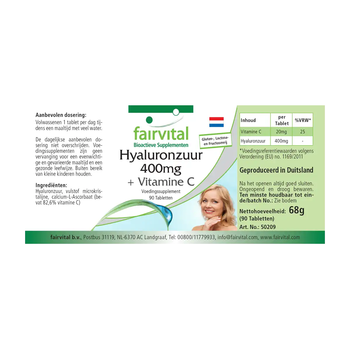Hyaluronsäure 400mg + Vitamin C - 90 Tabletten - für Immunsystem, Kollagenbildung uvm. - Vegan | Fairvital