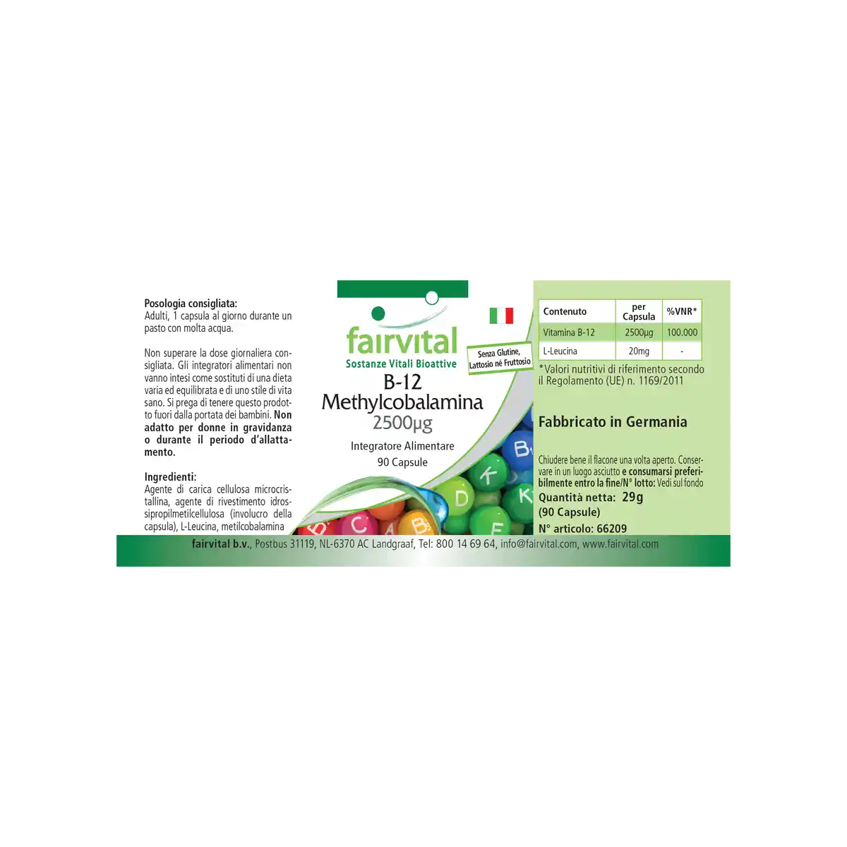 B-12 Methylcobalamin 2500µg - 90 Kapseln - mit Vitamin B12 für Immunsystem, gegen Müdigkeit - Vegan | Fairvital