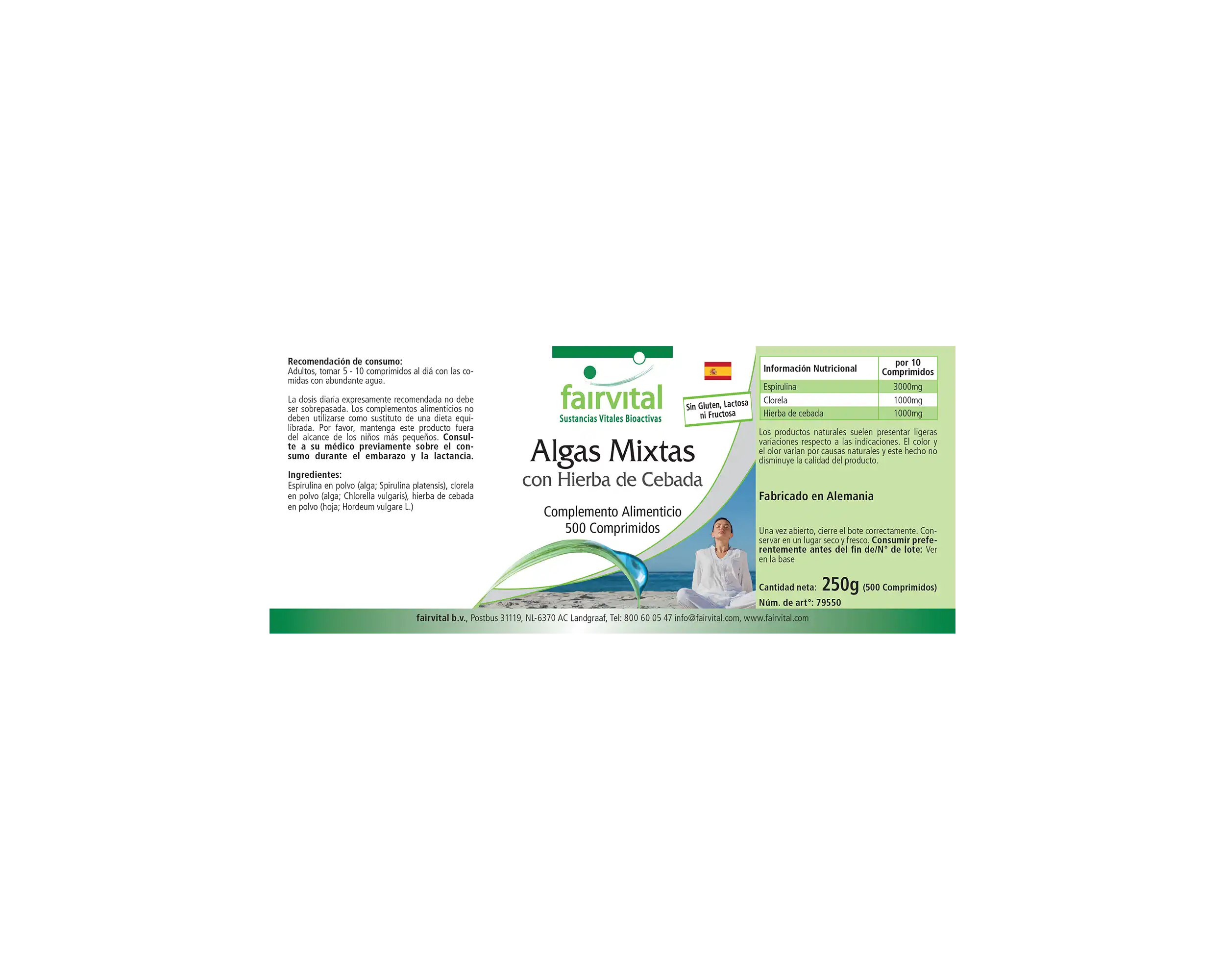 Algen Mix mit Spirulina, Chlorella und Gerstengras - 500 Tabletten - Hochdosiert und Vegan | Fairvital