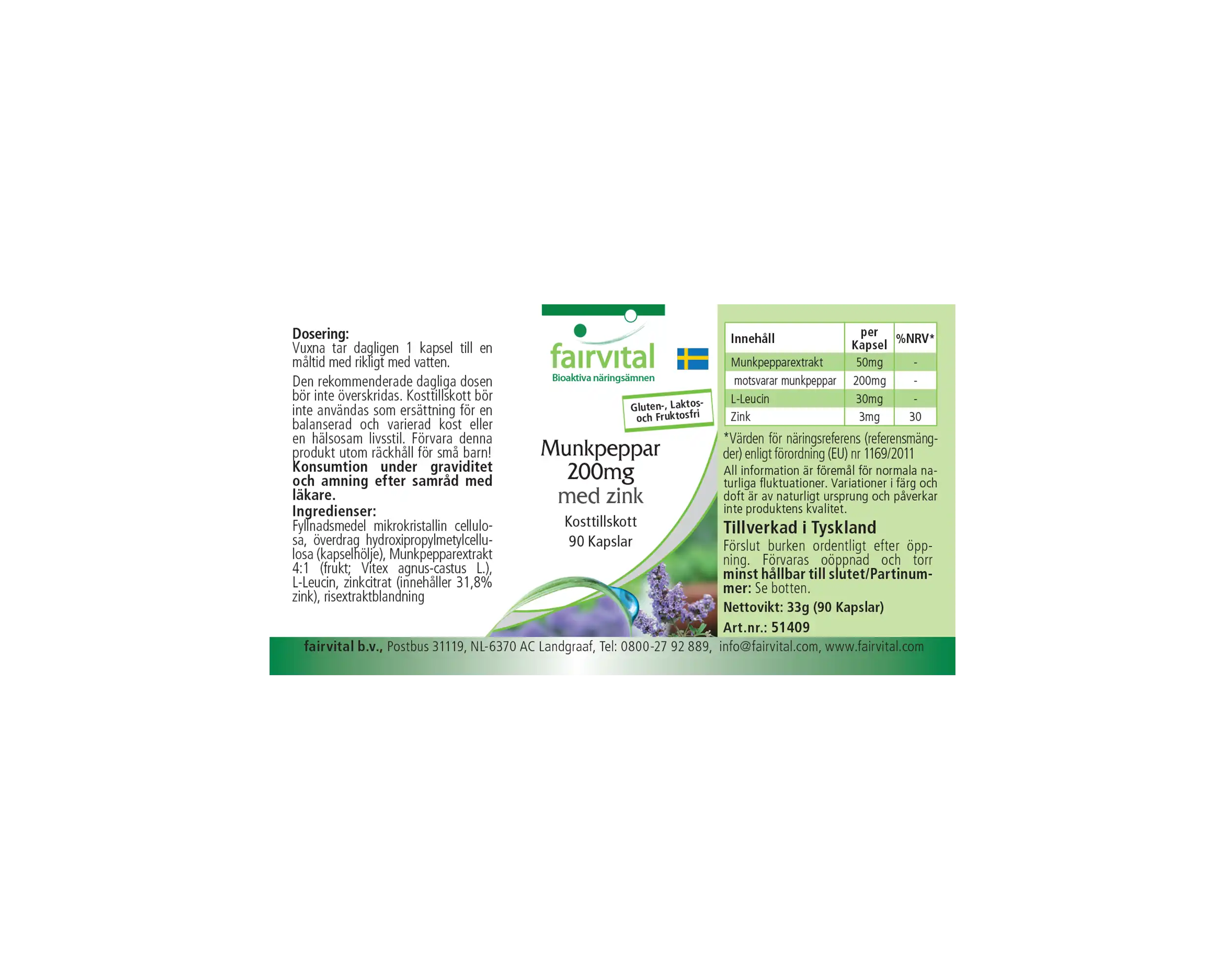 Mönchspfeffer 200mg mit Zink - 90 Kapseln - für Fruchtbarkeit, Fortpflanzung uvm. - Vegan | Fairvital