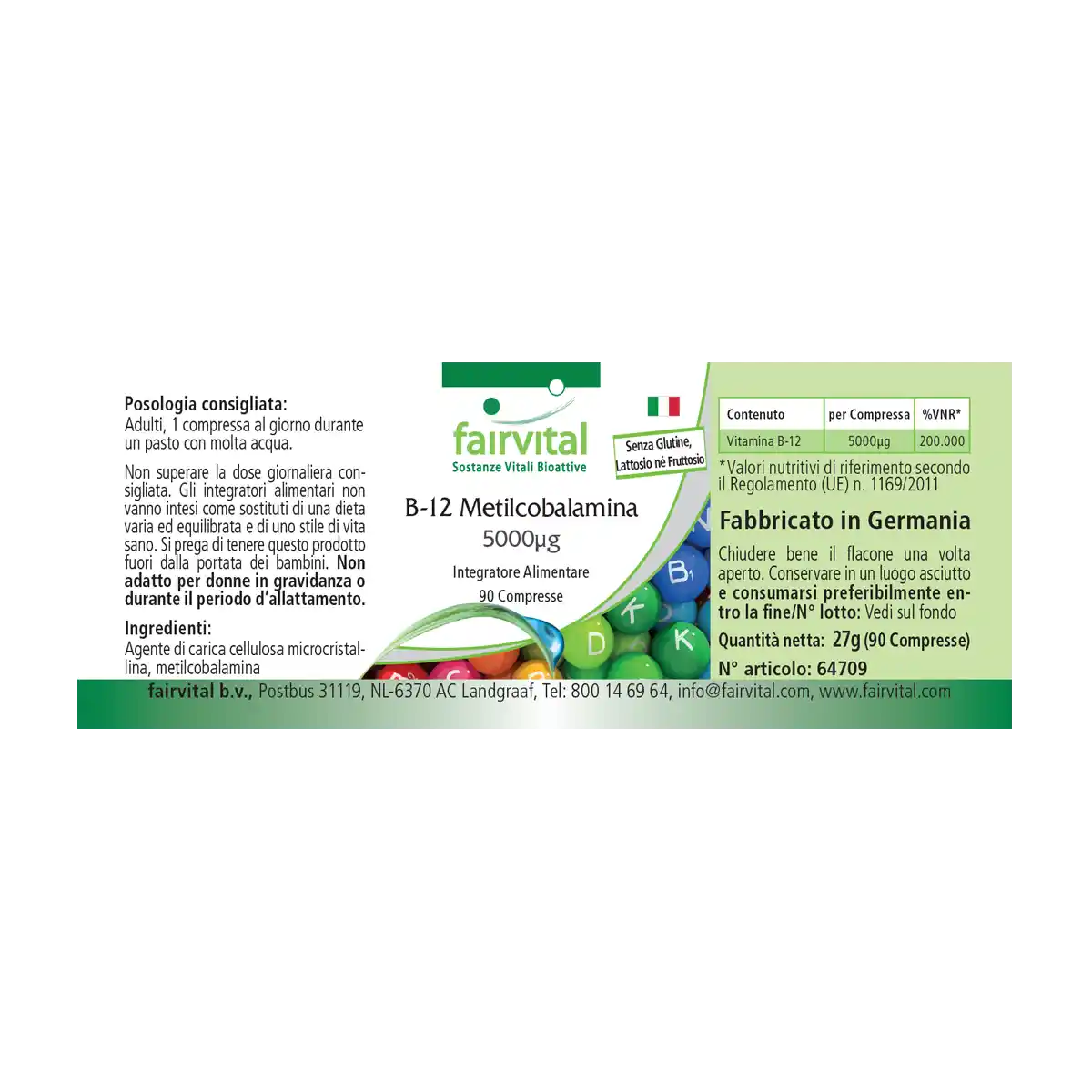 B-12 Methylcobalamin 5000µg - 90 Tabletten - mit Vitamin B12 für Immunsystem, gegen Müdigkeit uvm. - Hochdosiert und Vegan | Fairvital