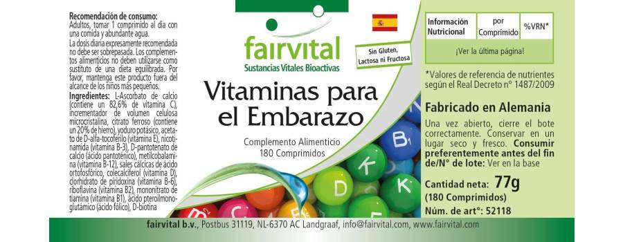 Vitamine für Schwangere - 180 Tabletten - mit Folsäure, Jod & mehr - für Folatstatus der Mutter, Kinderwachstum uvm. | Fairvital