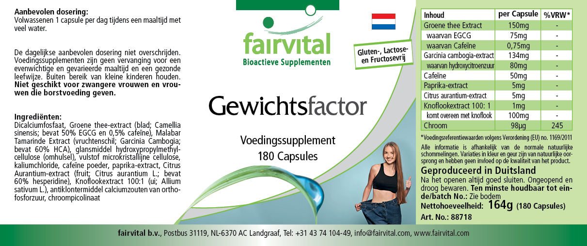 Weight Factor - 180 Kapseln - mit Chrom - für Blutzuckerspiegel - Vegan | Fairvital